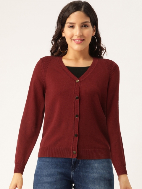 

Madame Women Burgundy Solid Cardigan Sweater