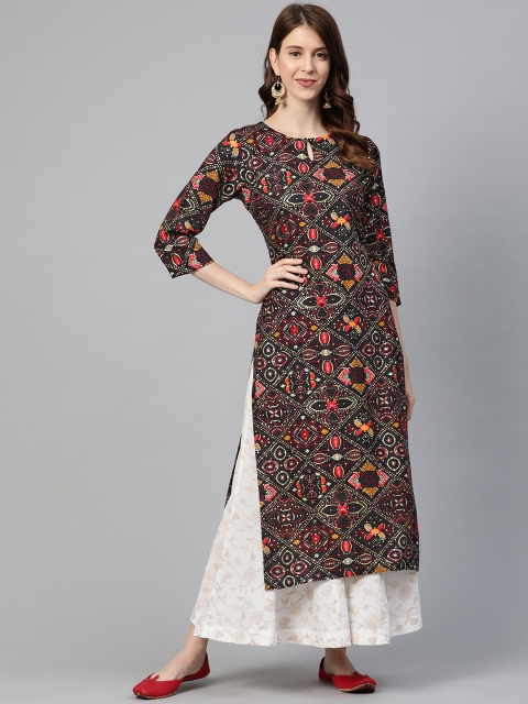 

Ginni Arora Label Women Black & Red Foil Print Straight Kurta