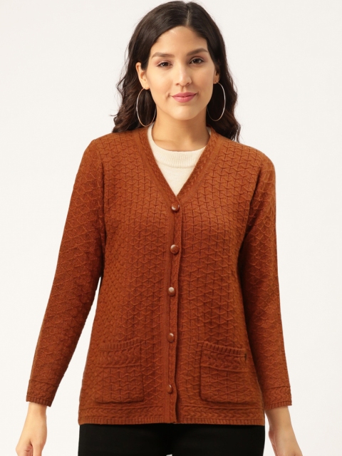 

Duke Women Rust Orange Self Design Cardigan