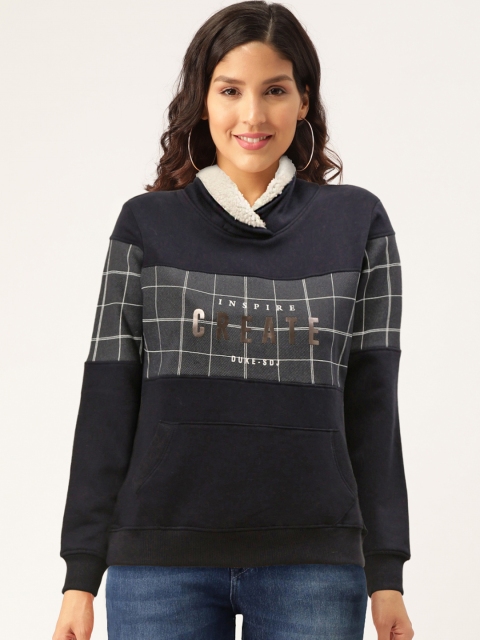 

Duke Women Navy Blue Checked Sweatshirt