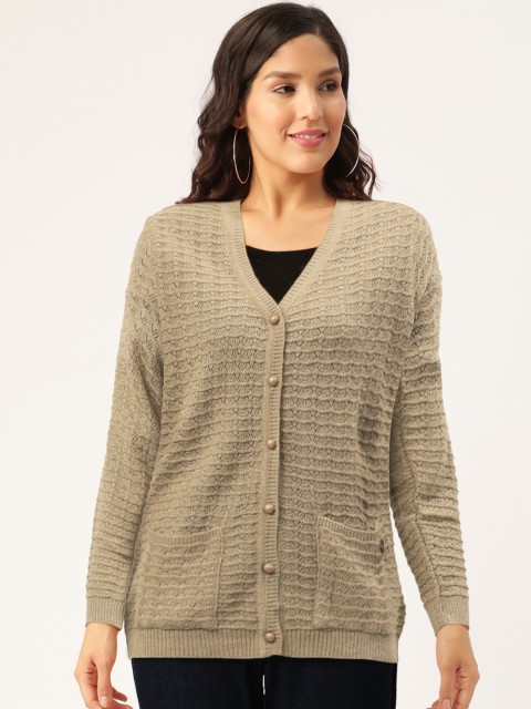 

Duke Women Beige Self Design Cardigan Sweater