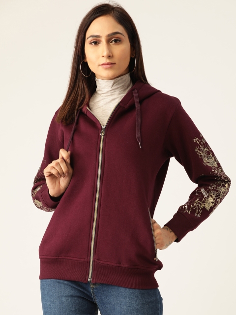 

Duke Women Burgundy & Gold-Toned Solid Hooded Sweatshirt