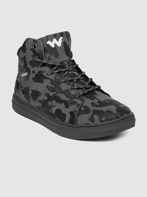 

Wildcraft Men Olive Green & Black Camouflage Printed Sierra Mid-Top Flat Boots