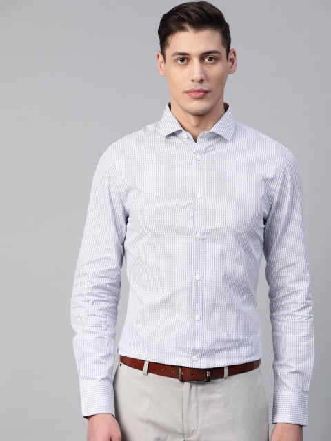 

Marks & Spencer Men White & Blue Regular Fit Dobby Weave Self Design Casual Shirt