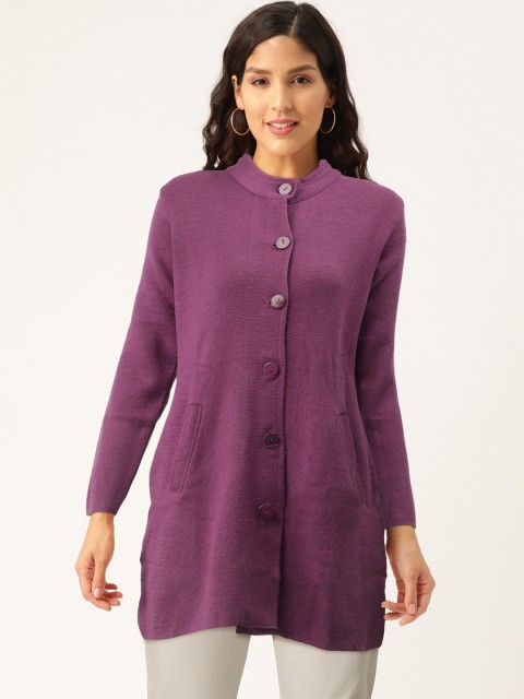 

American Eye Women Purple Solid Cardigan Longline Sweater