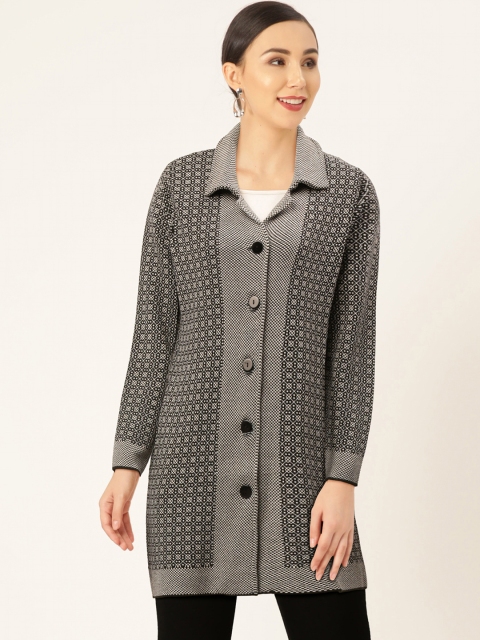 

American Eye Women Black & Grey Printed Cardigan Longline Sweater