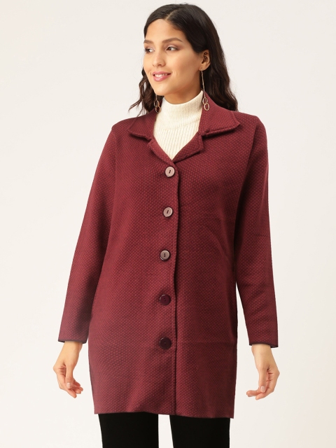 

American Eye Women Maroon & Purple Geometric Self Design Longline Cardigan