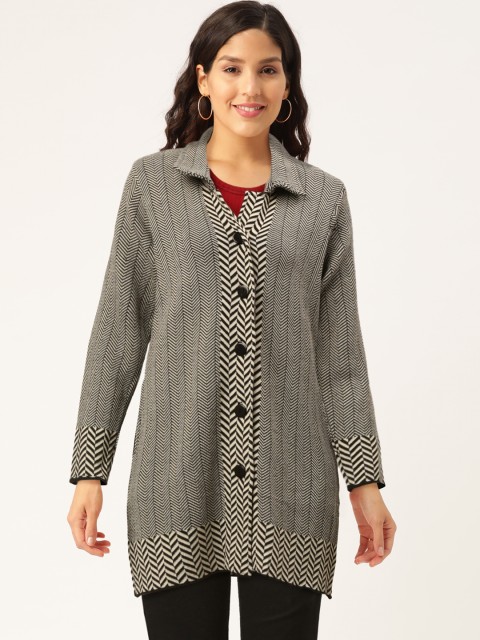 

American Eye Women Black & White Woven Design Cardigan
