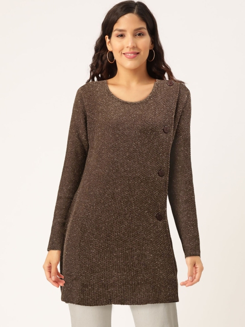 

American Eye Women Brown Solid Longline Cardigan
