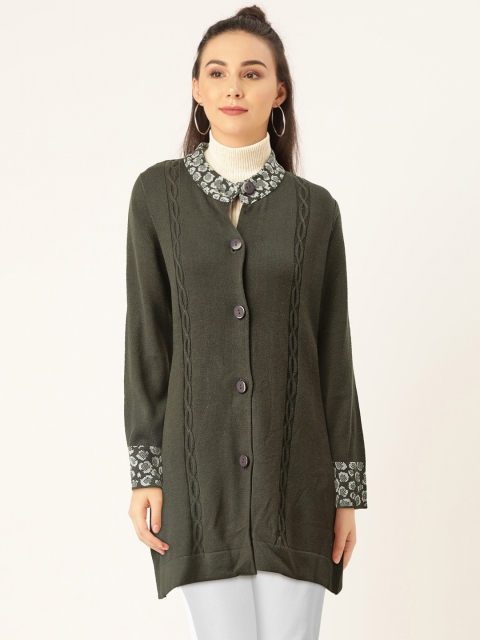 

American Eye Women Charcoal Grey Cable Knit Detail Longline Cardigan