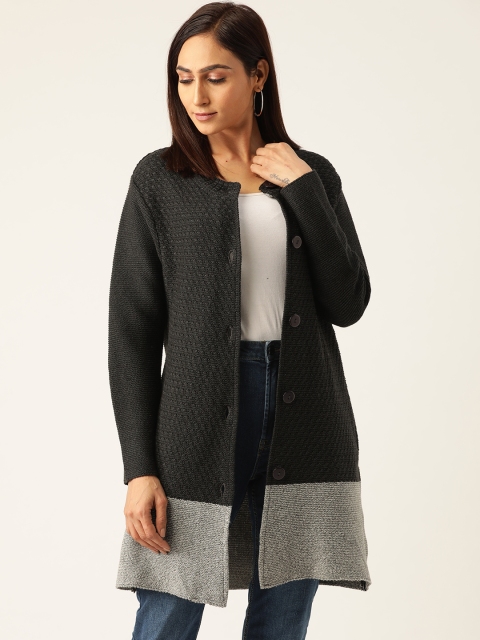 

American Eye Women Grey Colourblocked Longline Cardigan