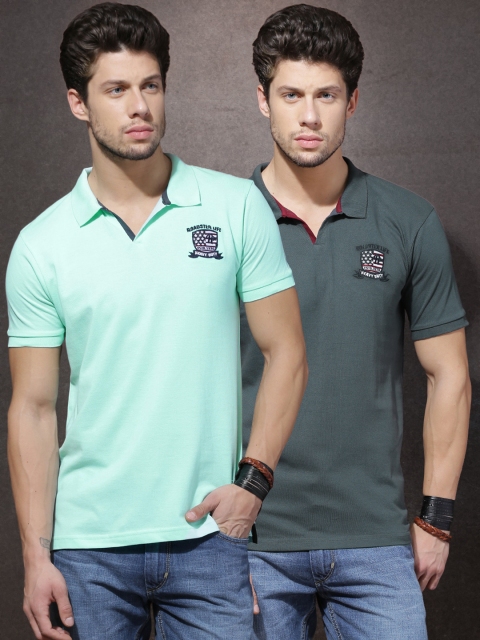 

Roadster Men Pack of 2 Polo T-shirts, Charcoal
