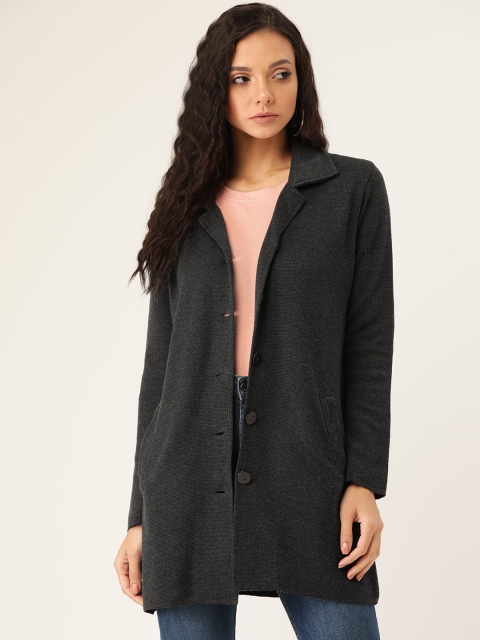 

American Eye Women Charcoal Grey Solid Longline Cardigan