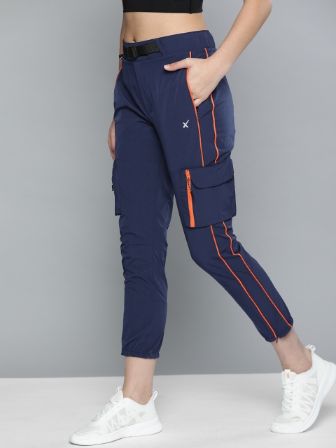

HRX by Hrithik Roshan Women Navy Blue Regular Fit Solid Cropped Regular Trousers