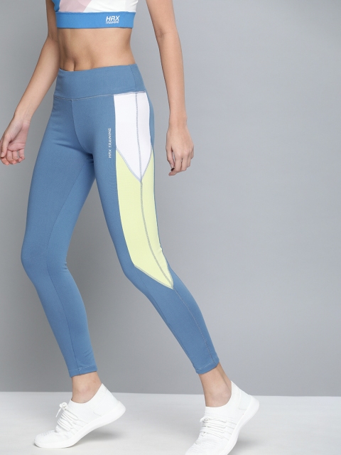 

Women Blue & Yellow Colourblocked Rapid-Dry Running High waist Tights