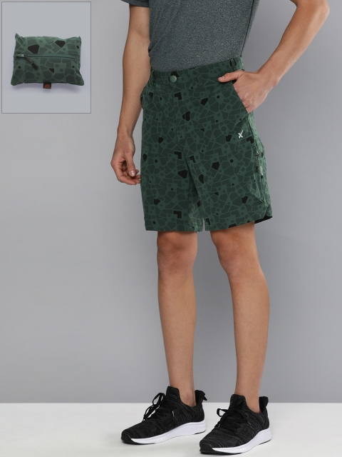 

HRX by Hrithik Roshan Men Green & Black Geometric Print Regular Fit Packable Shorts