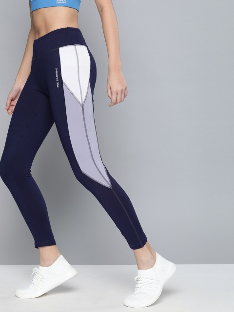 

Women Sports Navy Blue & White Colourblocked Rapid-Dry Training Tights