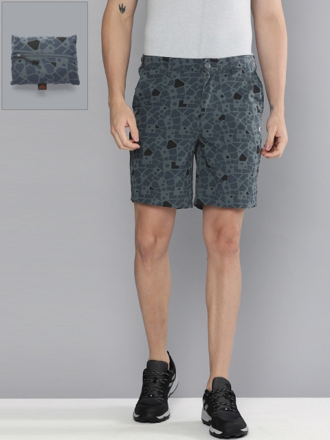 

HRX by Hrithik Roshan Men Charcoal Grey & Blue Geometric Print Regular Fit Packable Shorts