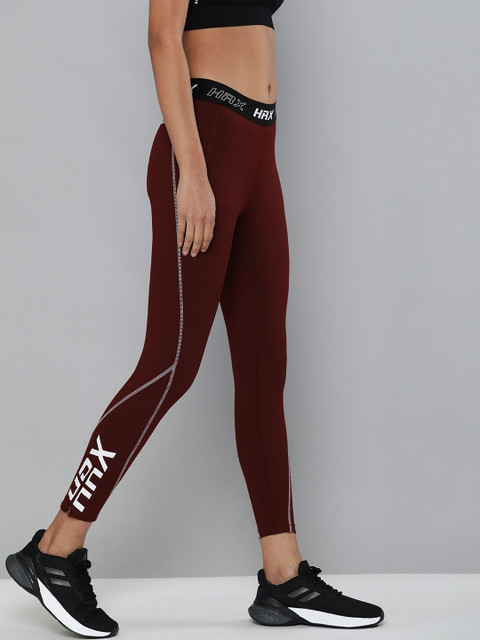 

HRX by Hrithik Roshan Women Maroon Solid Rapid Dry Antimicrobial Training Tights