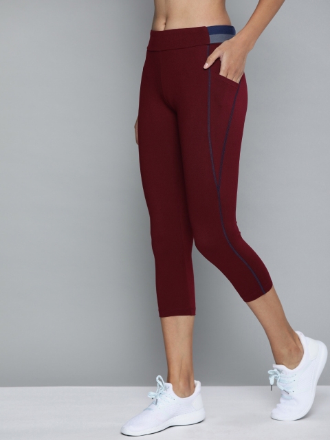 

HRX by Hrithik Roshan Women Maroon Solid Training 3/4th tights