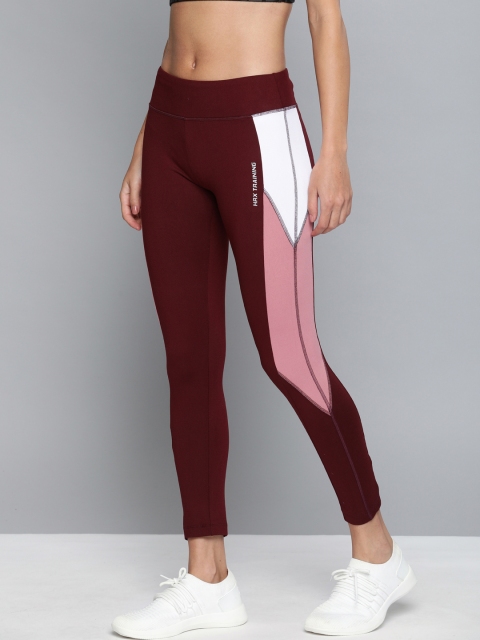 

HRX by Hrithik Roshan Women Burgundy & White Colourblocked Training Cropped Tights