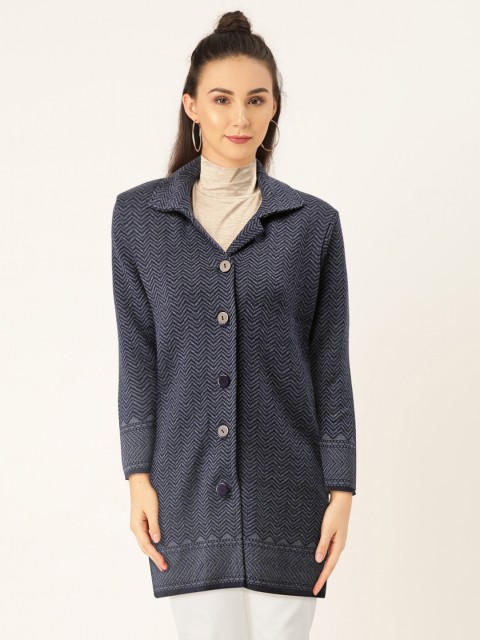 

American Eye Women Navy Blue Chevron Patterned Cardigan