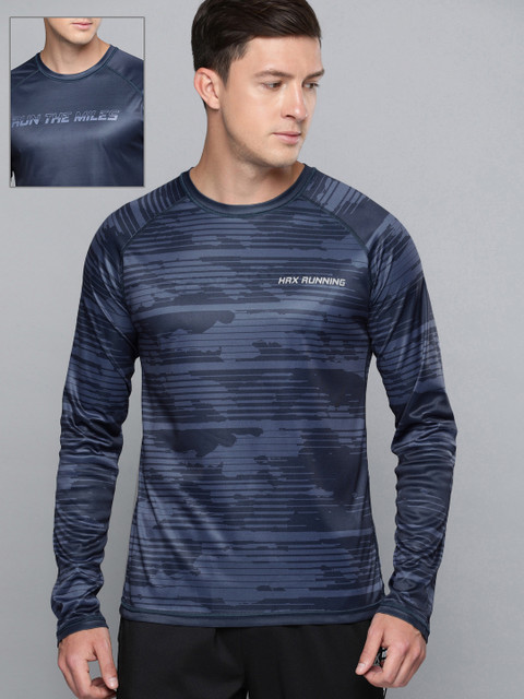 

HRX by Hrithik Roshan Men Blue Printed Reversible Round Neck T-shirt