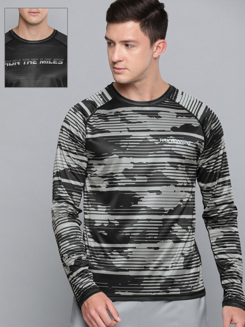 

HRX by Hrithik Roshan Men Grey Printed Reversible Round Neck T-shirt