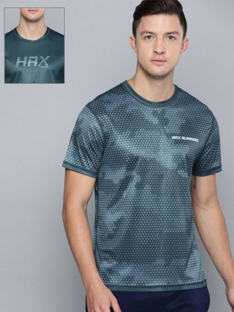

HRX by Hrithik Roshan Men Teal Blue Printed Reversible Round Neck Running T-shirt