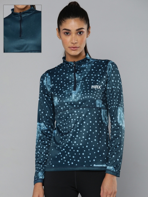 

HRX by Hrithik Roshan Women Blue Printed Reversible High Neck Running T-shirt