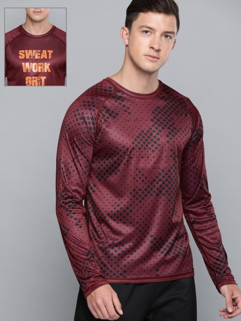 

HRX by Hrithik Roshan Men Burgundy Printed Reversible Round Neck T-shirt