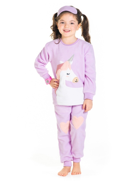 

Cherry Crumble Kids Purple & White Colourblocked Nightsuit with Eye Mask