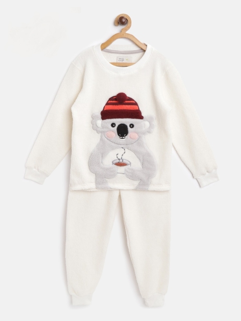 

Cherry Crumble Unisex Kids Off-White Solid Night suit