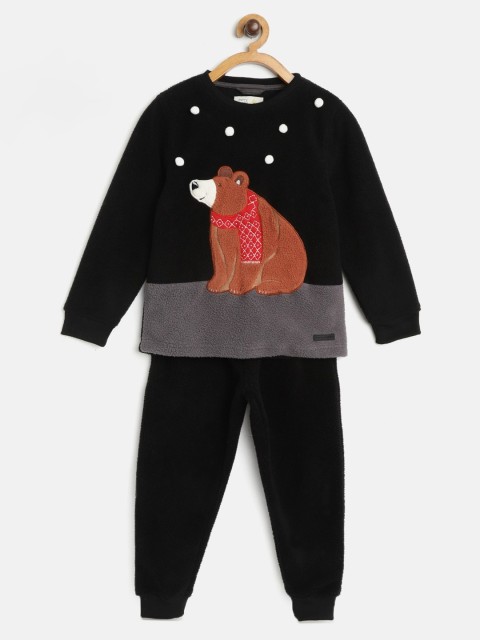 

Cherry Crumble Unisex Kids Black & Grey Colourblocked Night suit