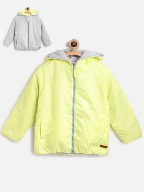 

Cherry Crumble Unisex Kids Yellow & Grey Solid Reversible Bomber