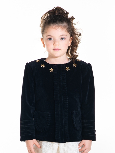 

Cherry Crumble Girls Black Solid Quilted Overcoat with Mask
