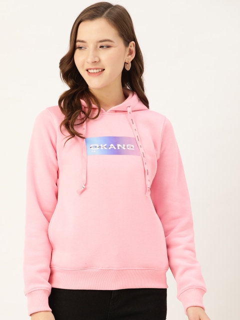 

Okane Women Pink Solid Hooded Sweatshirt