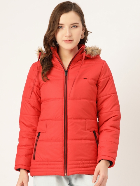 

Okane Women Red Solid Hooded Parka Jacket