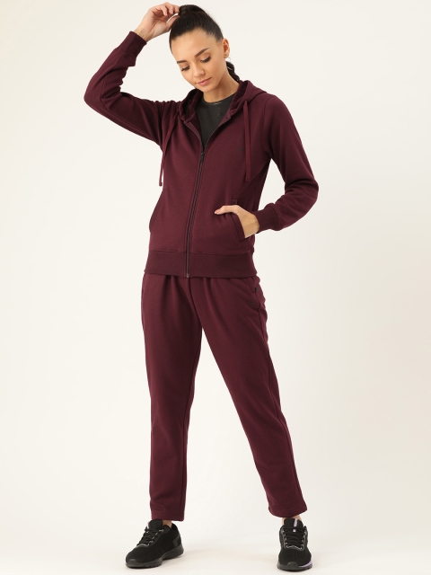 

Okane Women Maroon Solid Hooded Tracksuit