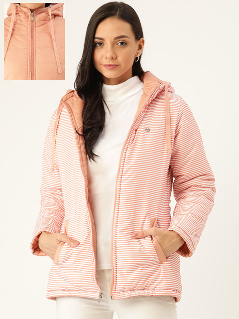 

Okane Women Peach-Coloured Solid Reversible Hooded Padded Jacket