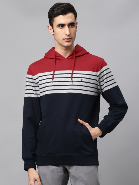 

Louis Philippe Sport Men Navy Blue & Grey Melange Colourblocked Hooded Sweatshirt