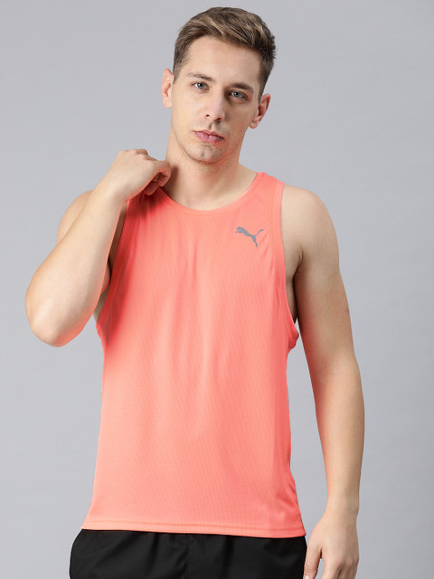 

Puma Men Peach-Coloured Self Design dryCELL Favorite Singlet Round Neck Running T-shirt