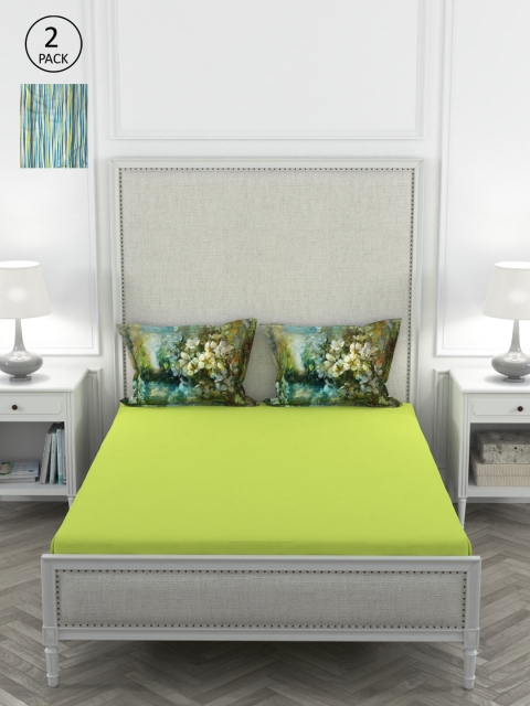 

Portico New York Green Solid 210 TC Cotton 2 King Bedsheet with 4 Pillow Covers