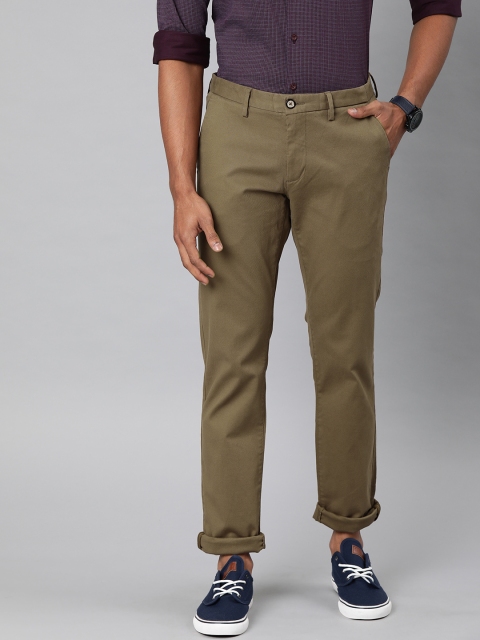 

Louis Philippe Sport Men Olive Green & Brown Slim Fit Solid Regular Trousers