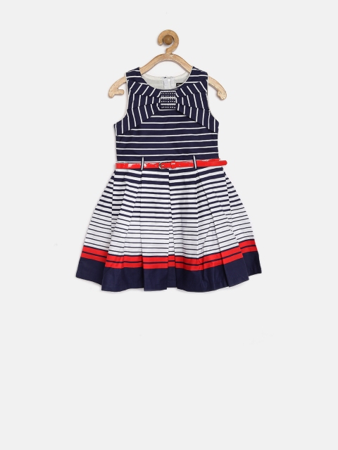 

Tiny Girl Navy Striped Fit & Flare Dress, Navy blue