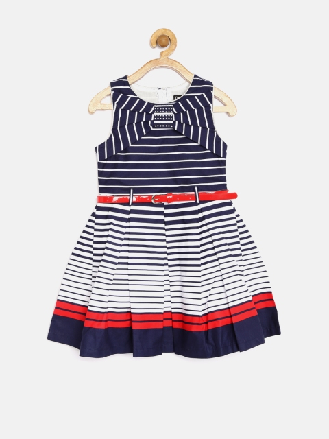 

Tiny Girl Navy Striped Fit & Flare Dress, Navy blue