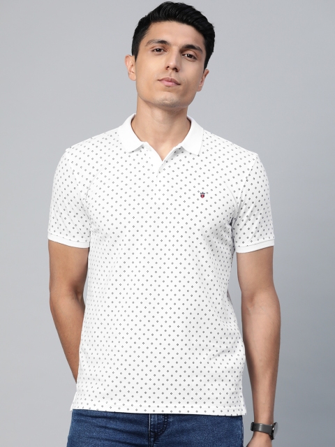 

Louis Philippe Sport Men White & Black Ditsy Printed Polo Collar T-shirt