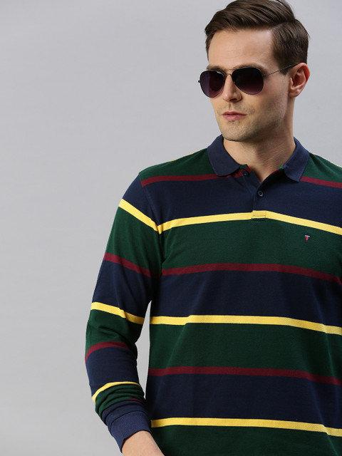 

Louis Philippe Sport Men Green Colourblocked Polo Collar Pure Cotton T-shirt
