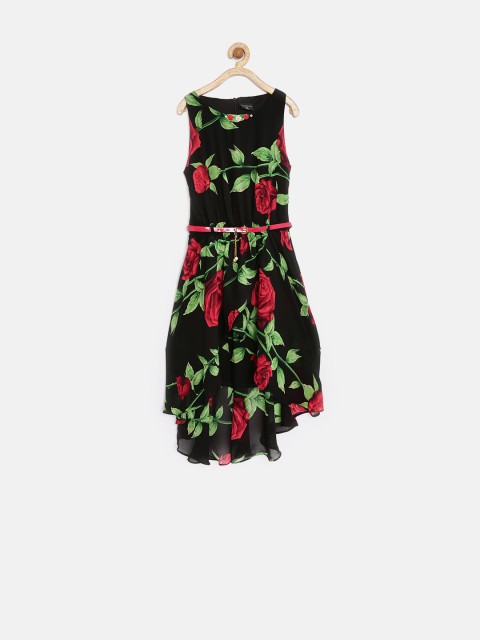 

Tiny Girl Black Floral Print High-Low Fit & Flare Dress