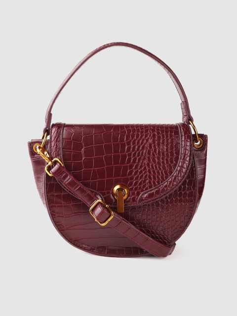 

Mast & Harbour Women Burgundy Croc-Textured Half Moon Handheld Bag